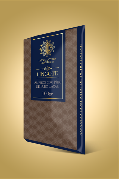 lingote_nibs_100g barra de chocolate amargo com nibs de cacau - lingote